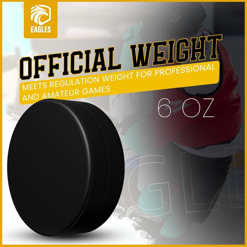 Eagle's Ice Hockey Pucks 1, 2, 3, 6 or 50 Pack | High Grade Pucks Official Regulation Weight & Size for Practice & Classic Training - 6 oz Diameter 3" Thickness 1" Black Hockey Puck Roller Hockey - Image 3
